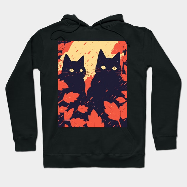 Black Cat Autumn Theme Painted Art Hoodie by DustedDesigns